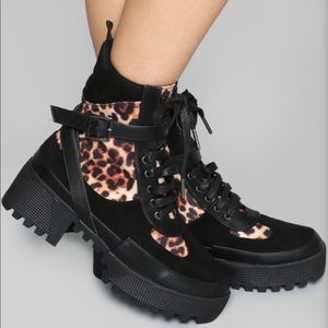 Leopard Biker Booties low heel sneaker boot